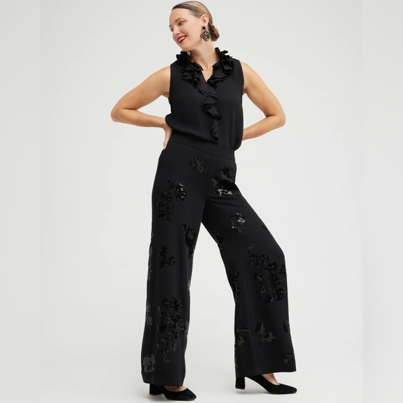 NWOT Chico’s Floral Sequin Wide Leg Pants - Picture 2 of 10